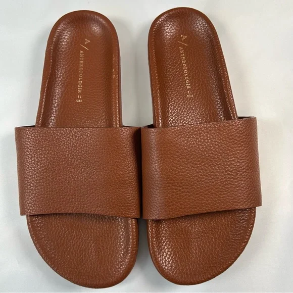 Anthropologie Pebbled Brown Leather Kimbra Slide Sandals Women's Size 11 - Picture 2 of 9